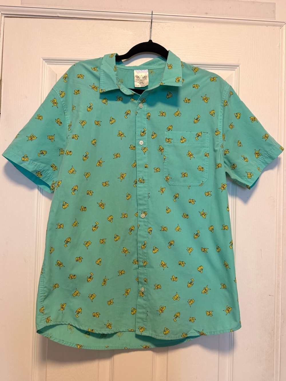 Rare Pikachu / Pokemon Short-Sleeve Mint Green Button-Up Shirt